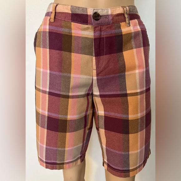 Merona Pants - Merona-90's/Y2K Vintage, Womens, Orange, Plaid, Golf, Bermuda Shorts. Size-4